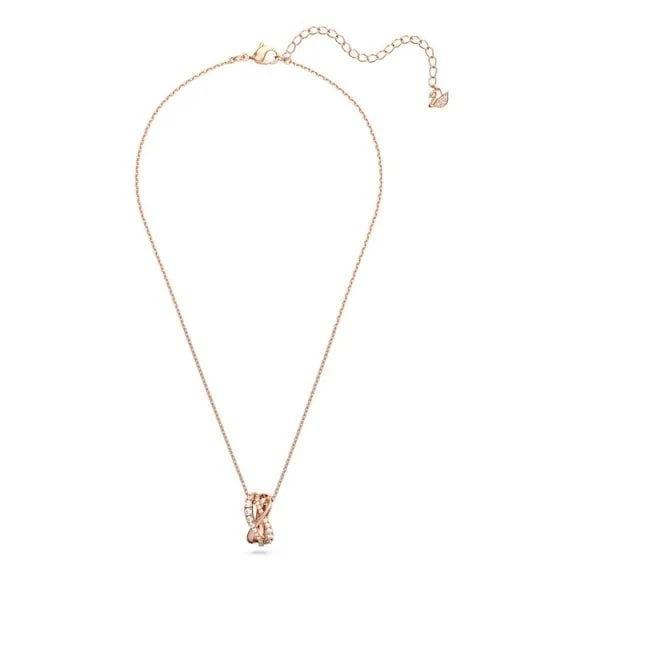 Hyperbola Pendant Necklace with White Crystal in Rose Gold