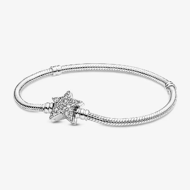Moments Asymmetric Star Clasp Snake Chain Bracelet, 17cm