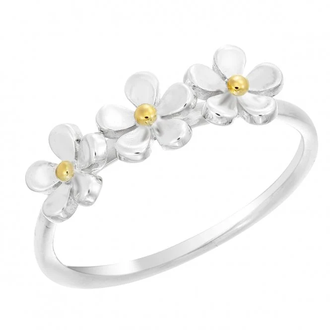 Silver & Gold Triple Daisy Ring, Size L