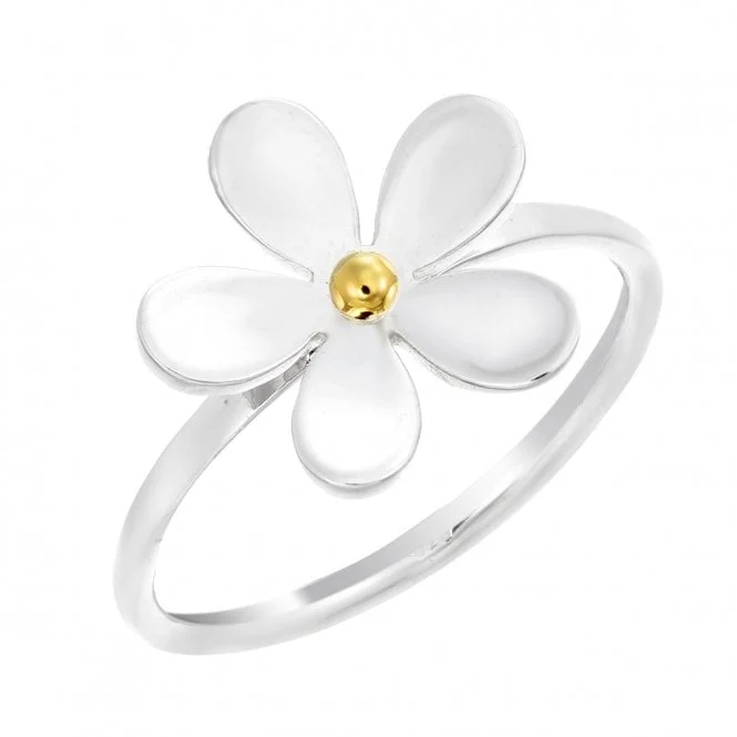 Silver & Gold 15mm Daisy Ring, Size P