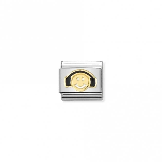 Classic Gold Smile with Black Headphones Music Charms