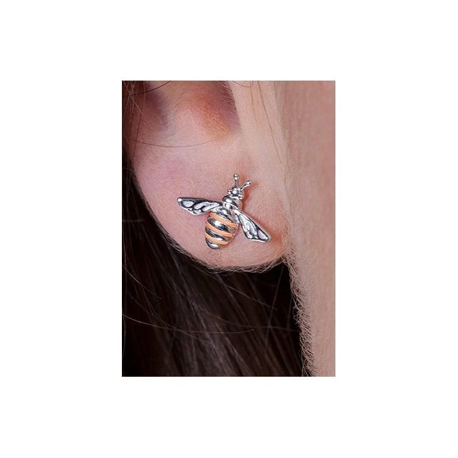Nature's Wonder Silver Honey Bee Stud Earrings