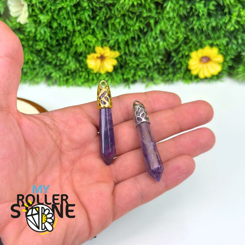 Anhänger in Form einer Spitze aus Naturstein (Rosenquarz, Amethyst, Tigerauge...)