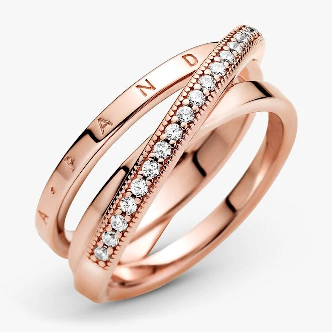 Rose Crossover Pave Triple Band Ring, Size 58