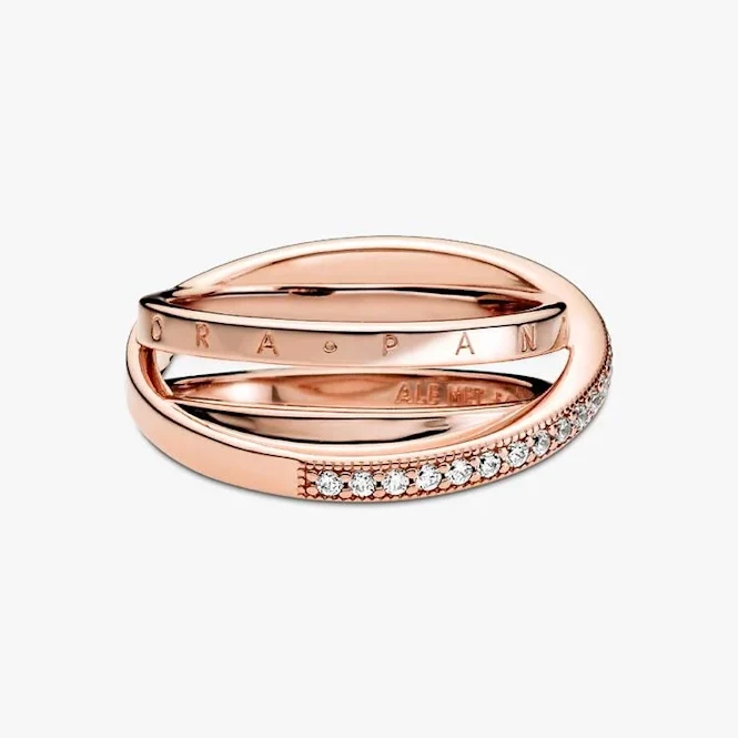 Rose Crossover Pave Triple Band Ring, Size 58
