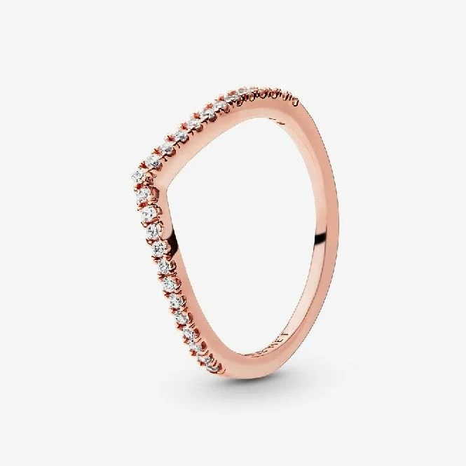 Rose Sparkling Wishbone Ring, Size 58