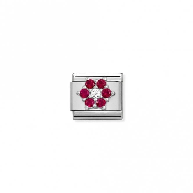 Classic Silver CZ Red-White Flower Flowers & Nature Charms
