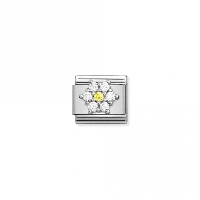 Classic Silver CZ White-Yellow Flower Flowers & Nature Charms