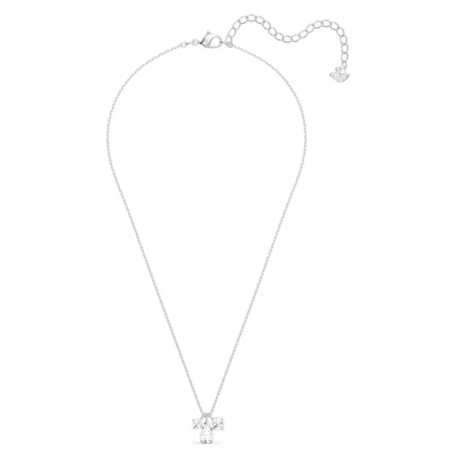 Mesmera Cluster White Crystal Pendant Necklace in Rhodium Silver