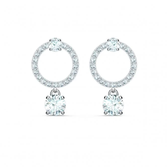 Constella Circle Hoop Earrings with Round-Cut White Crystal in Rhodium Silver