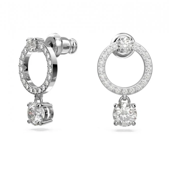 Constella Circle Hoop Earrings with Round-Cut White Crystal in Rhodium Silver