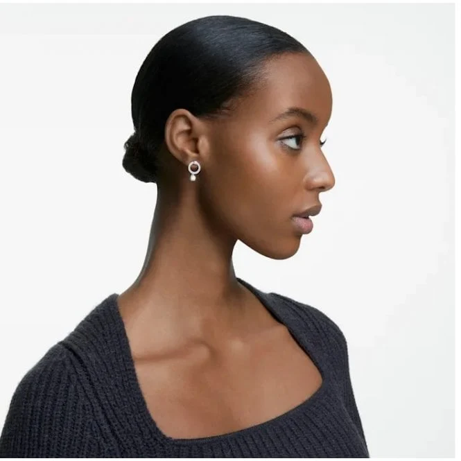 Constella Circle Hoop Earrings with Round-Cut White Crystal in Rhodium Silver