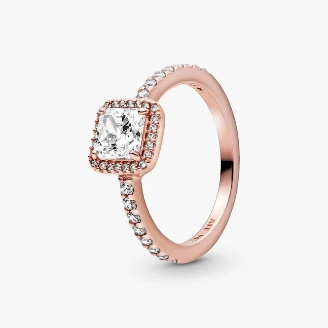Rose Square Sparkle Halo Ring, Size 52