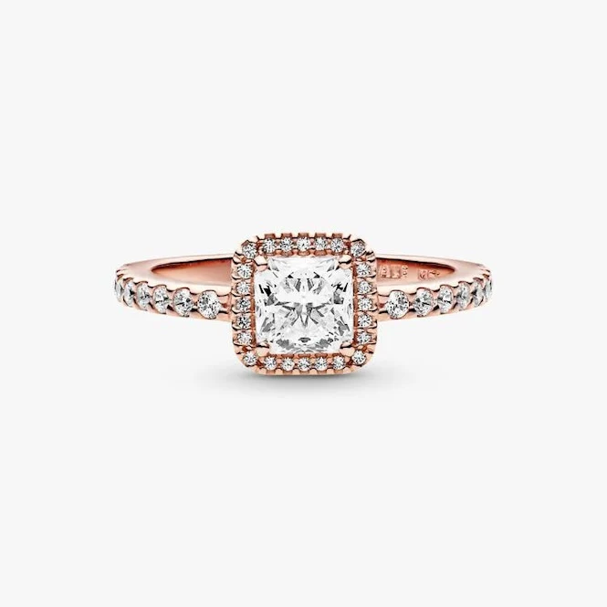 Rose Square Sparkle Halo Ring, Size 52