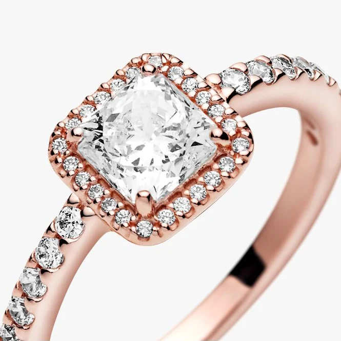 Rose Square Sparkle Halo Ring, Size 52