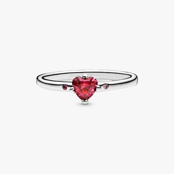Sparkling Red Heart Ring, Size 54
