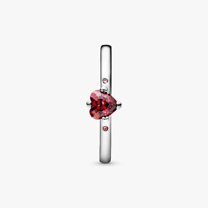 Sparkling Red Heart Ring, Size 54