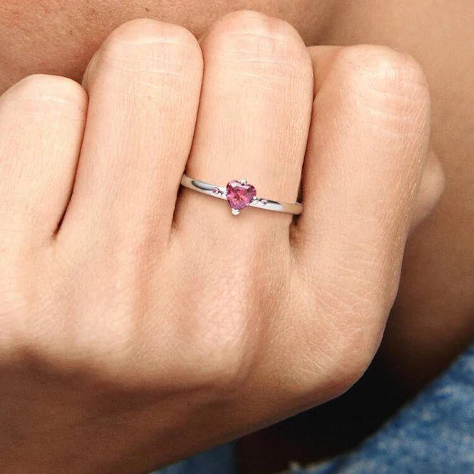 Sparkling Red Heart Ring, Size 54