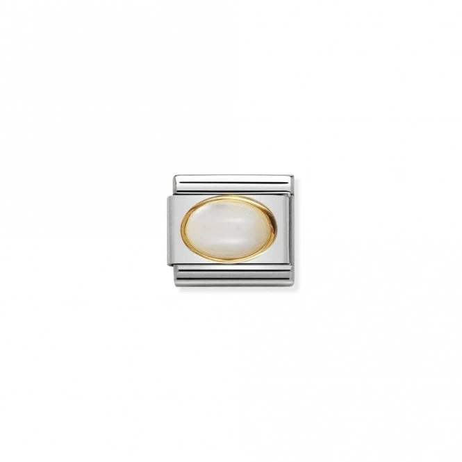 Classic Gold Oval White Mother Of Pearl Stone Sparkly Charms
