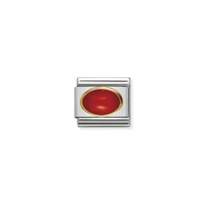 Classic Gold Oval Red Coral Stone Sparkly Charms