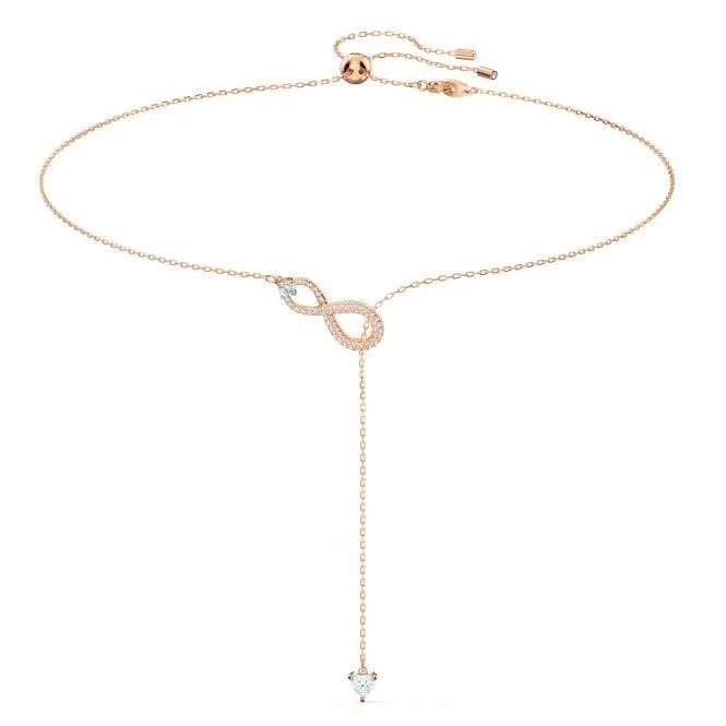 Hyperbola Infinity Y Lariat Necklace with White Crystal in Rose Gold