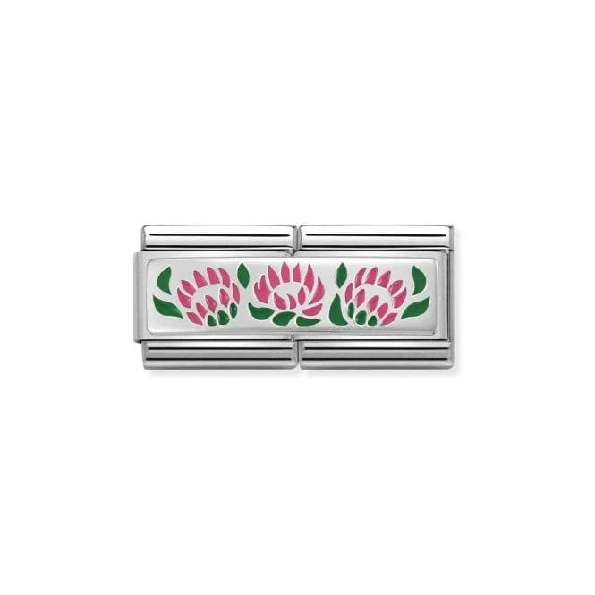 Silver and Enamel Double 3 Protee Flowers Charms