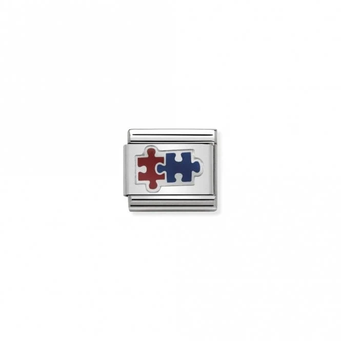 Classic Silver and Red and Blue Jigsaw Pieces Charm