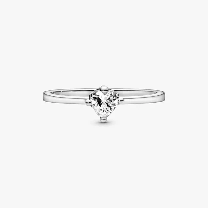 Clear Heart Solitaire Ring, Size 52