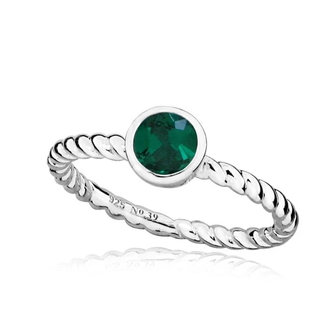 Silver and Emerald Green May Birthstone Ring, Size L