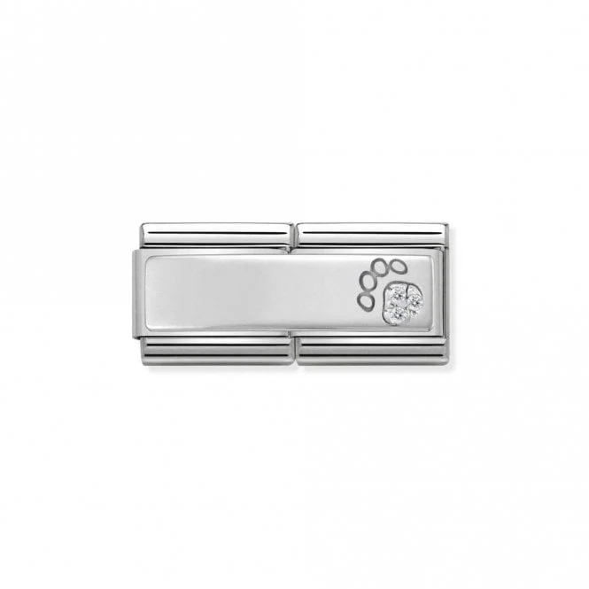 Classic Silver Double Plate Engravable Pave Paw Print Charms