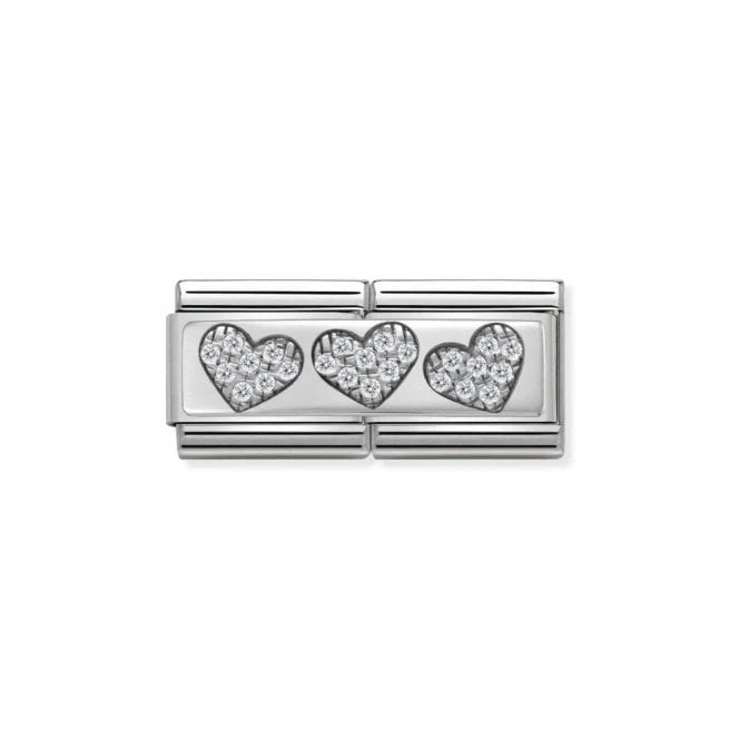 Silver and CZ Double 3 Hearts Love & Hearts Charms