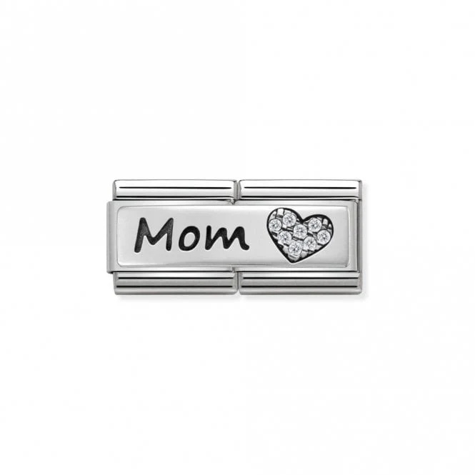 Silver and CZ Double Mom and Heart Friends & Family Charms