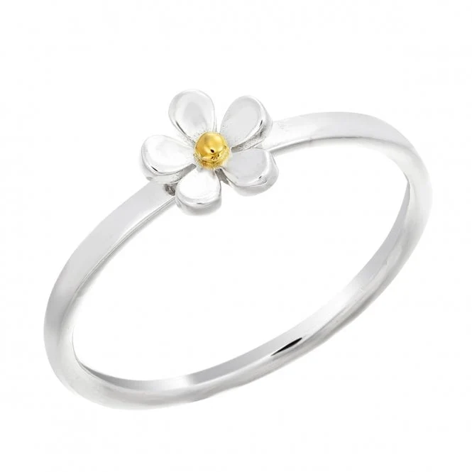 Silver & Gold 7.5mm Daisy Ring, Size P