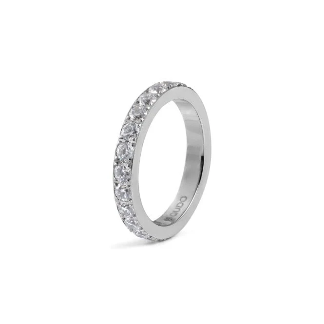 Eternity Broad Silver and Clear Crystal Ring, Size 52