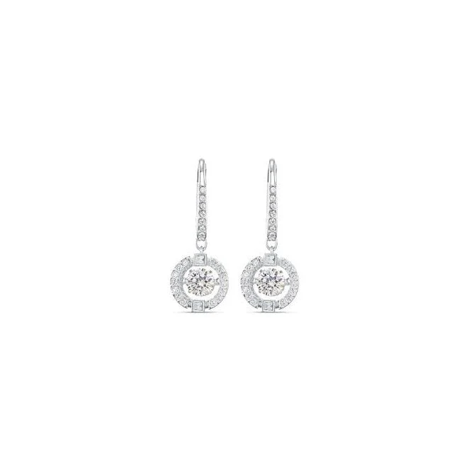 Una Drop Earrings with Round-Cut White Crystal in Rhodium Silver