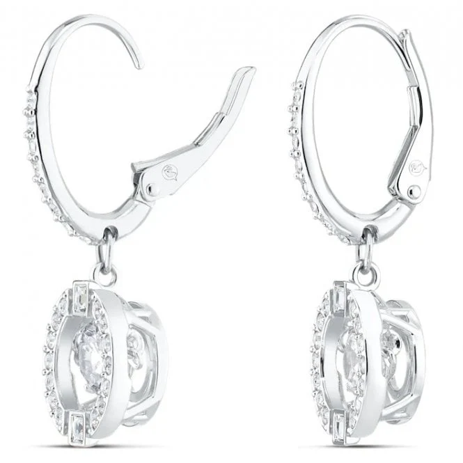 Una Drop Earrings with Round-Cut White Crystal in Rhodium Silver
