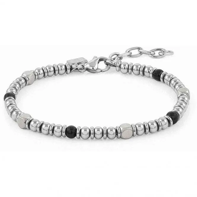 Steel and Black Agate Bead Bracelet