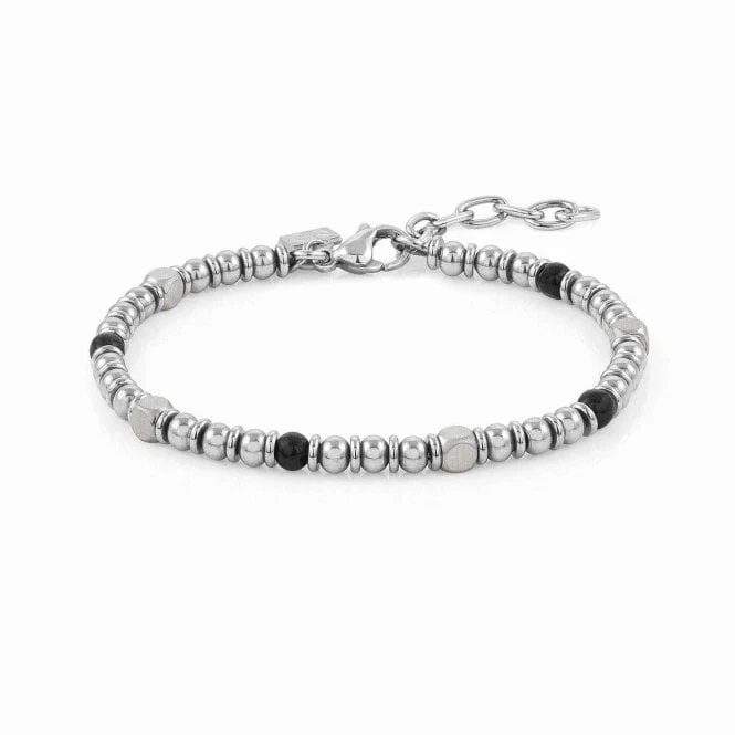 Steel and Black Agate Bead Bracelet