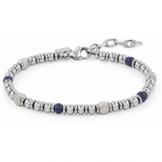 Steel and Blue Agate Bead Bracelet