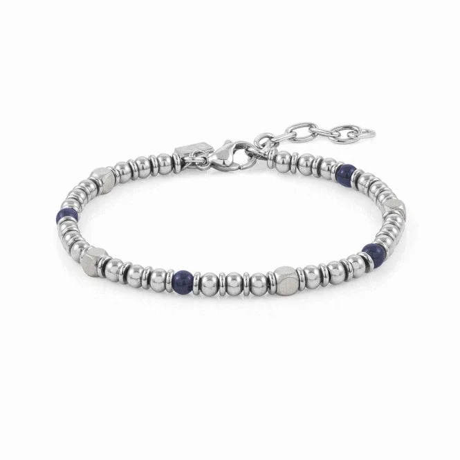 Steel and Blue Agate Bead Bracelet