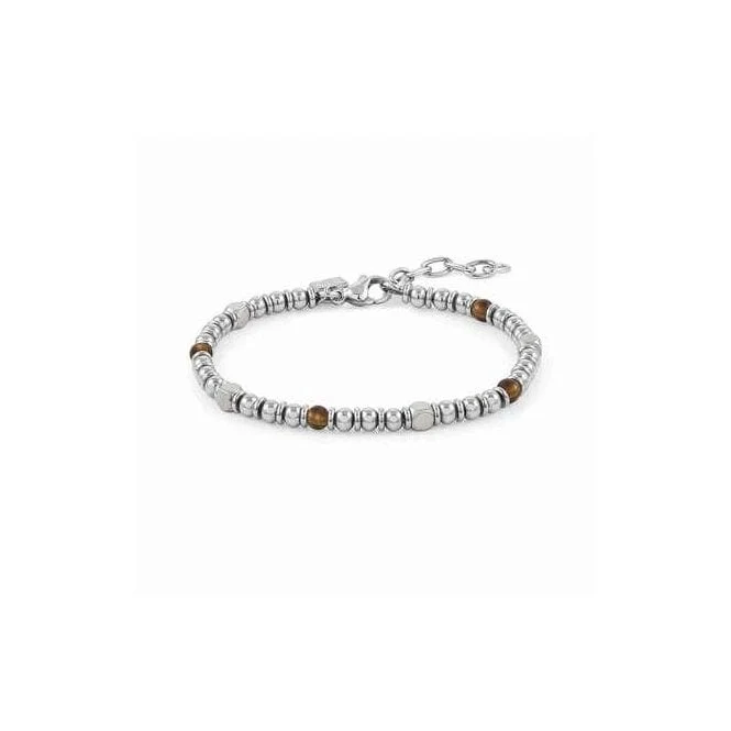 Steel and Brown Tiger's Eye Agate Bead Bracelet