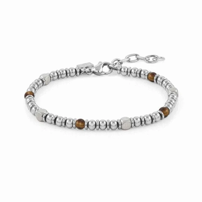 Steel and Brown Tiger's Eye Agate Bead Bracelet