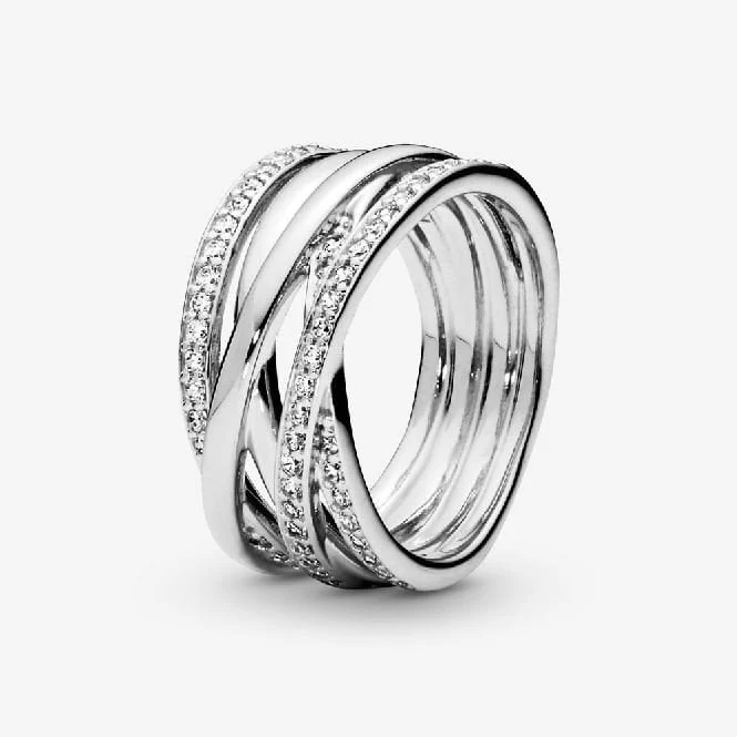 Sparkling & Polished Lines Ring, Size 54