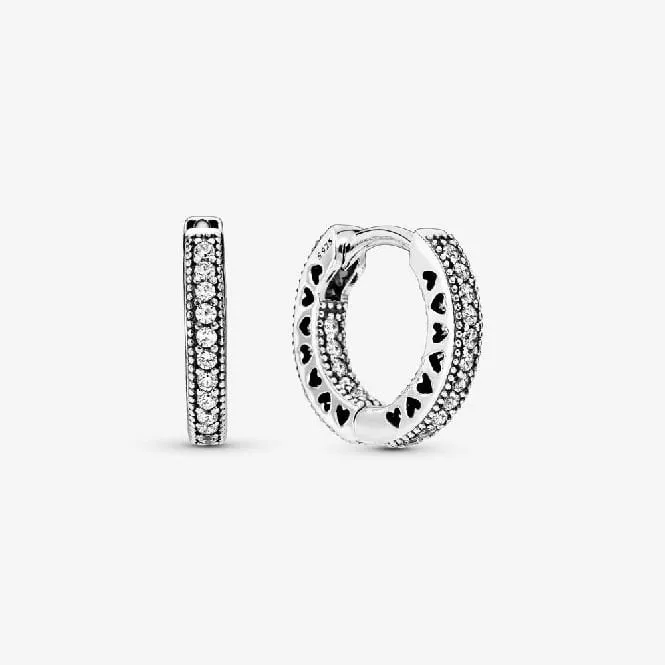 Pave Heart Hoop Earrings