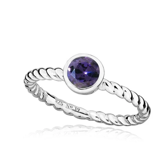Silver and Purple Amethyst February Birthstone Ring, Size N