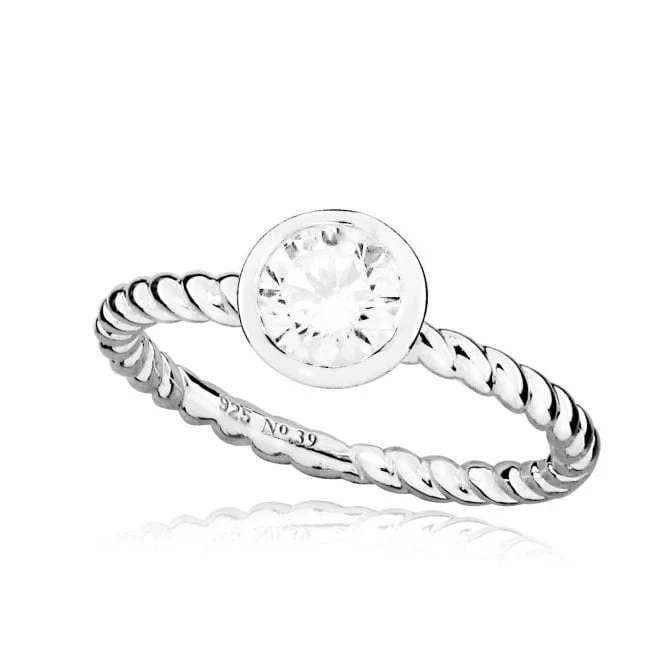 Silver and White April Birthstone Ring, Size L
