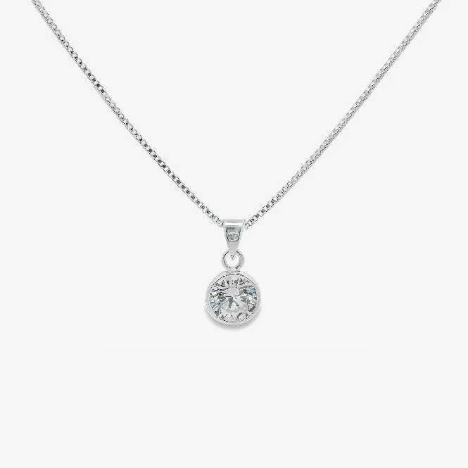Silver & CZ 7mm Rubover Pendant Necklace