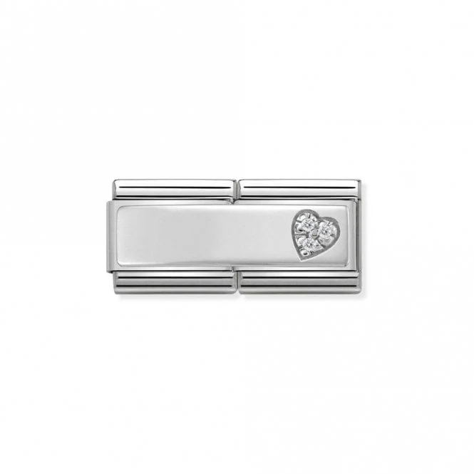 Classic Silver Double Plate Engravable Pave Heart Charms