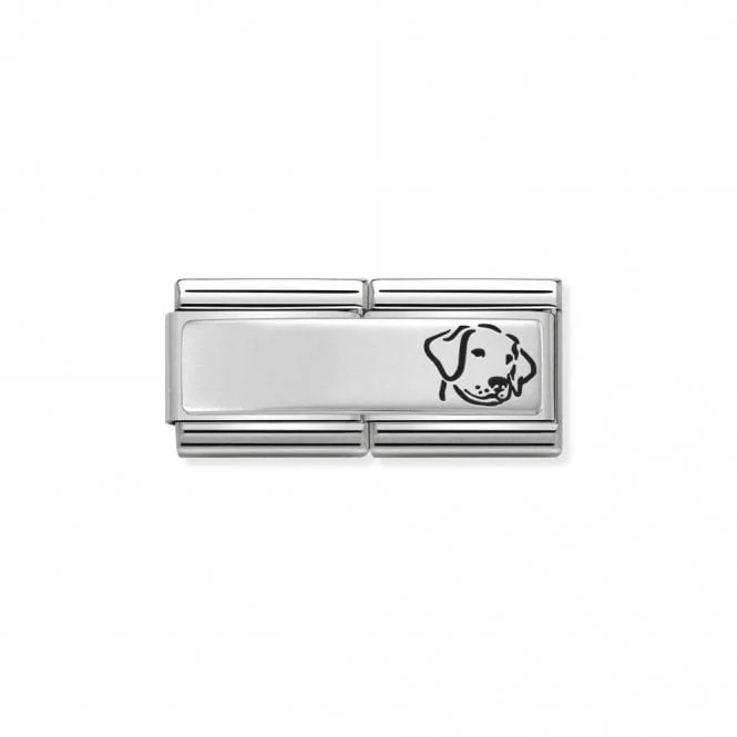 Classic Silver Engravable Double Plate Black Enamel Dog Charms