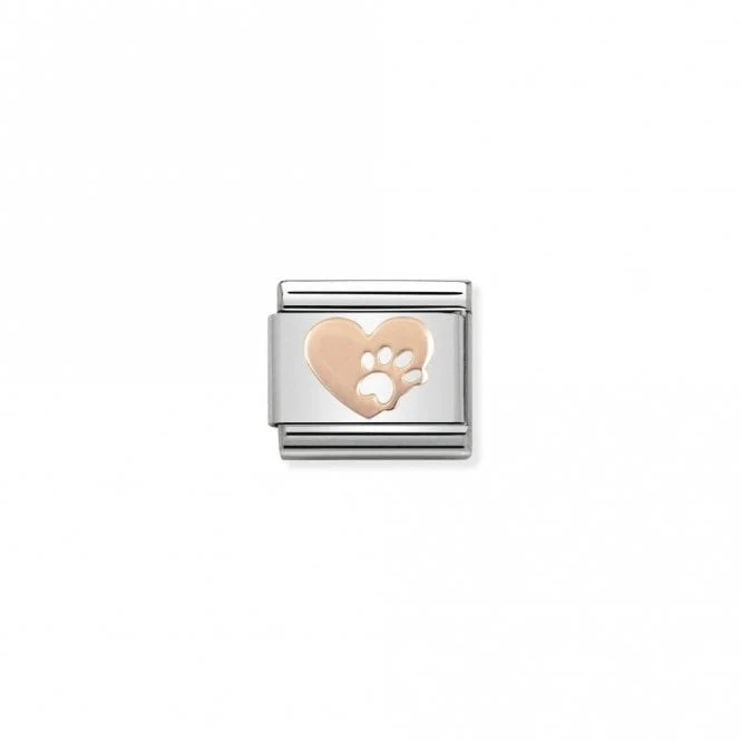 Classic Rose Gold Paw Print with Heart Animal Charms
